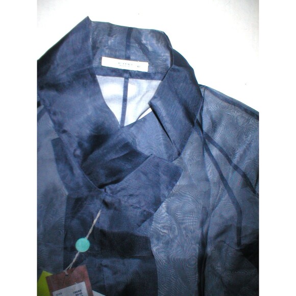 New NWT Womens 4 Blouse Top Designer Etro Silk LS Dark Blue Navy 40 Italy Sheer - Picture 7 of 11